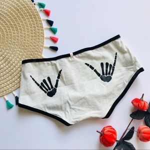 Victoria’s Secret PINK Velvet Trim Panty Gray Halloween Skeleton Hand Small NEW